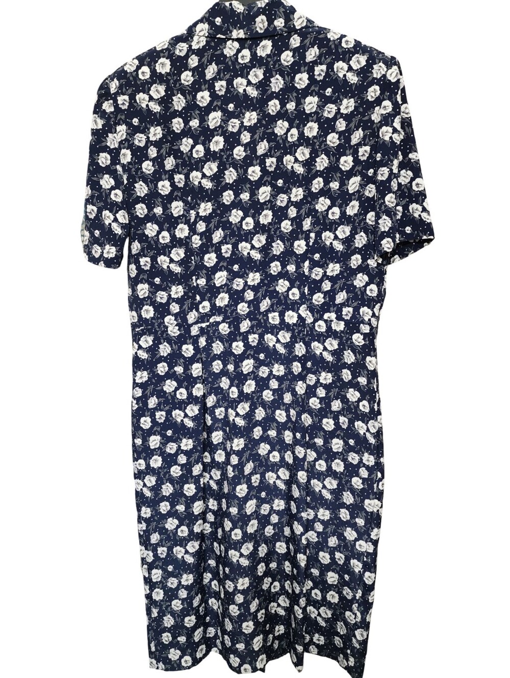 LESLIE FAY VINTAGE 80s/90s Secretary Core Shirtdress Navy/ White Ditsy Floral 12 - Picture 2 of 4